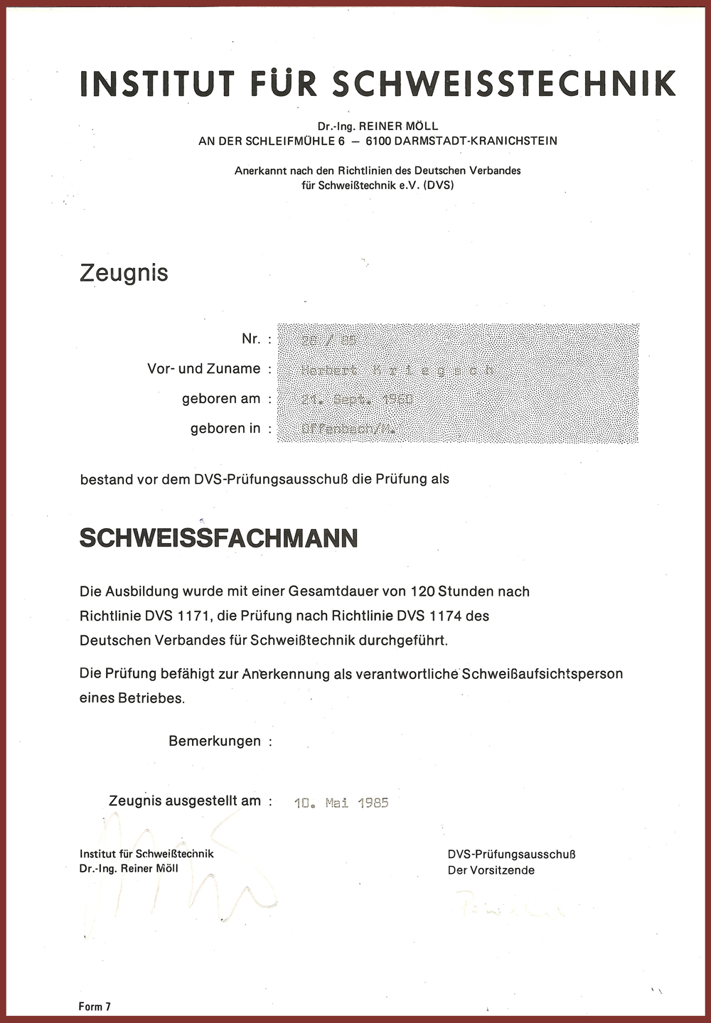 Urkunde-Schweißfachmann